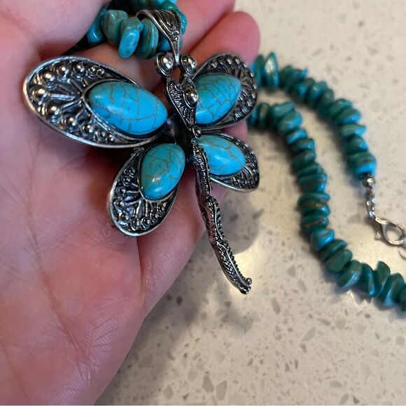 Vintage Western style Cowboy Inspired Turquoise Dragonfly Beads Necklace Pendant - Picture 8 of 12